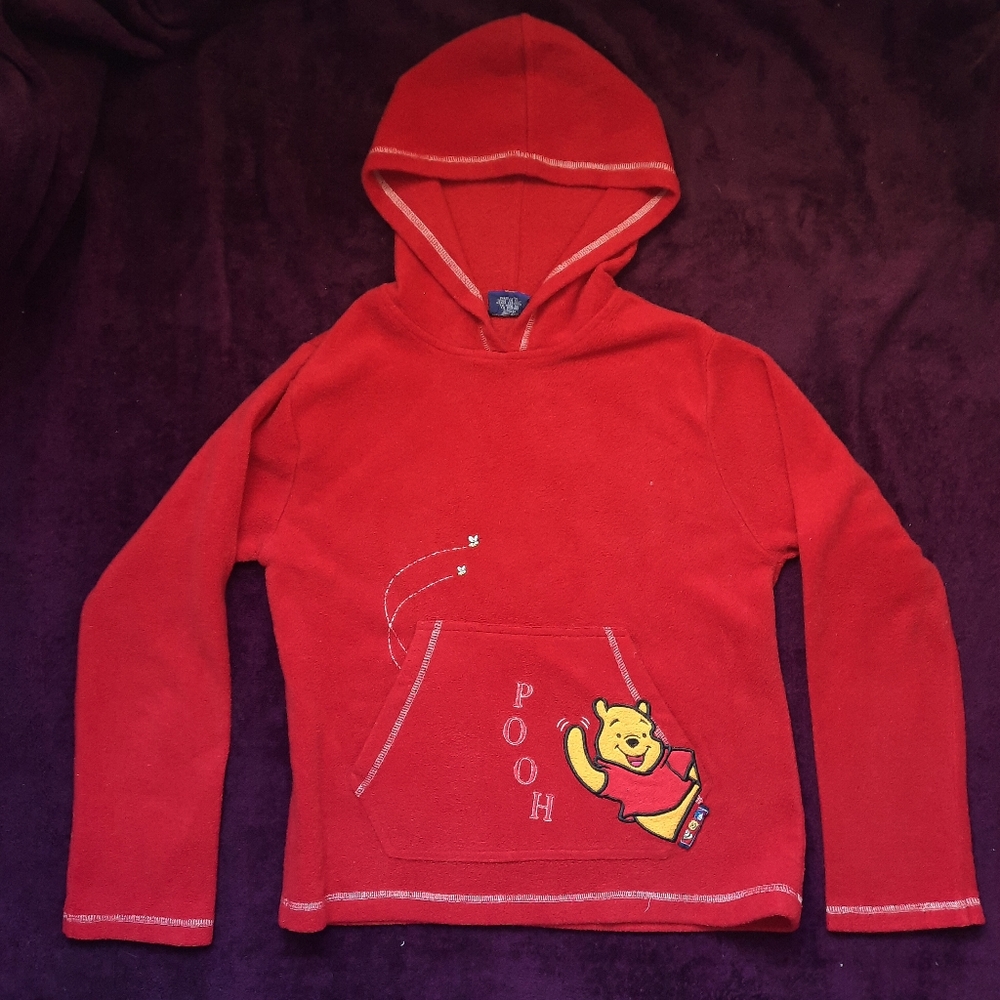 Vintage Disney Winnie the Pooh 100 Acre Wood Collection Red Fleece Hoodie M